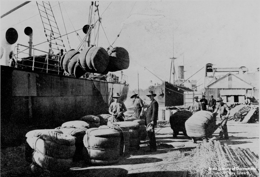 Loading bales of wool onto a ship in Queensland, ca1910, State Library of Queensland, D3-8-87.