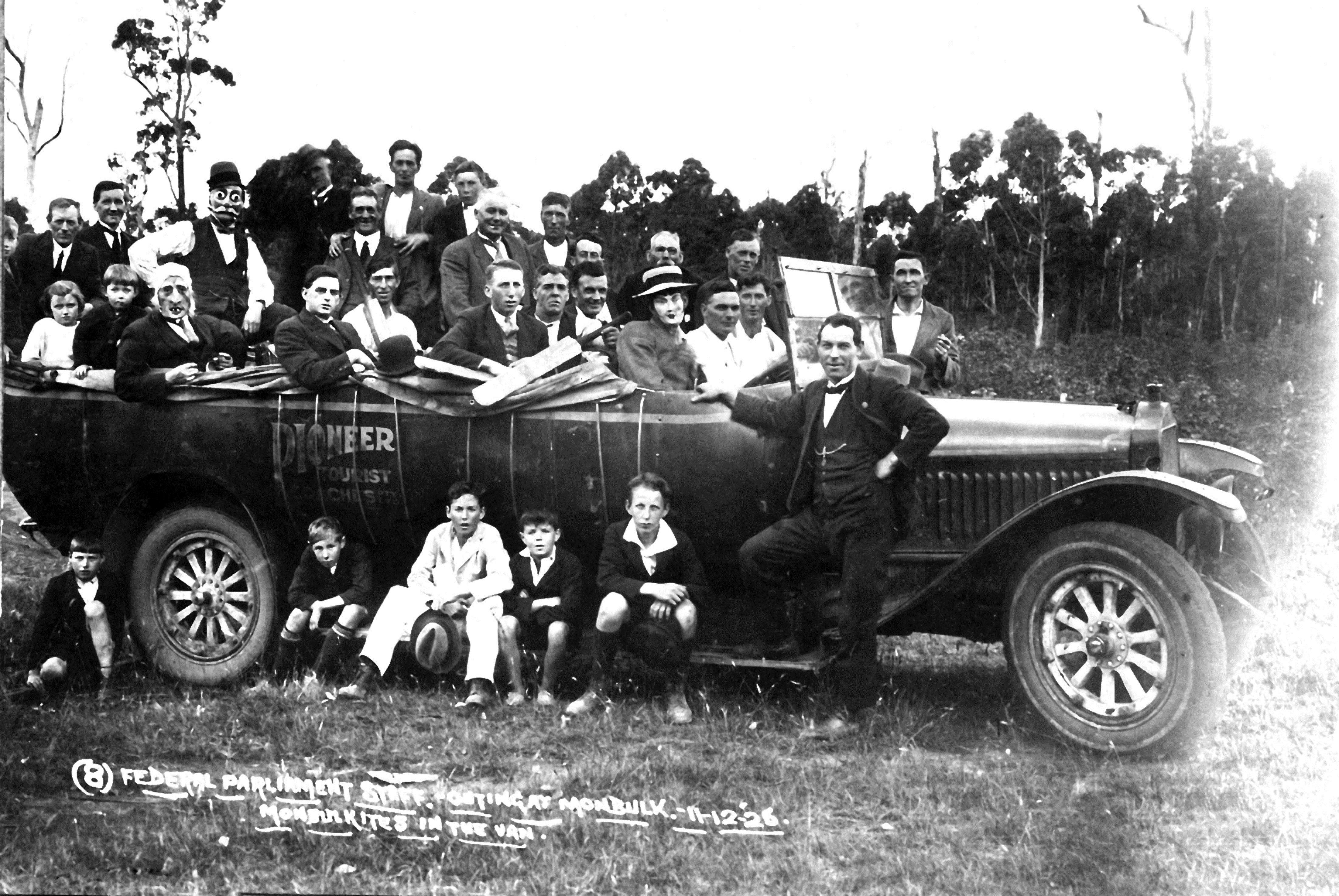 Federal parliamentary staff on an outing at Monbulk, Vic, 11 December 1926.