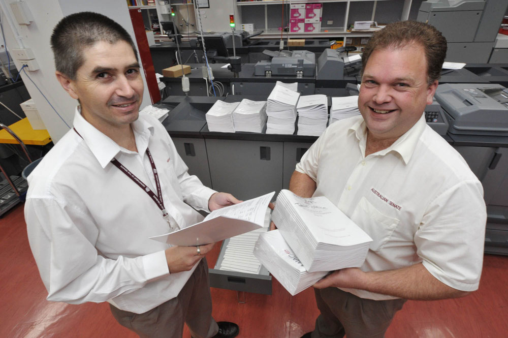 Senate printing press, 2010. L-R: Kevin Cooke and Riccardo Arganese.