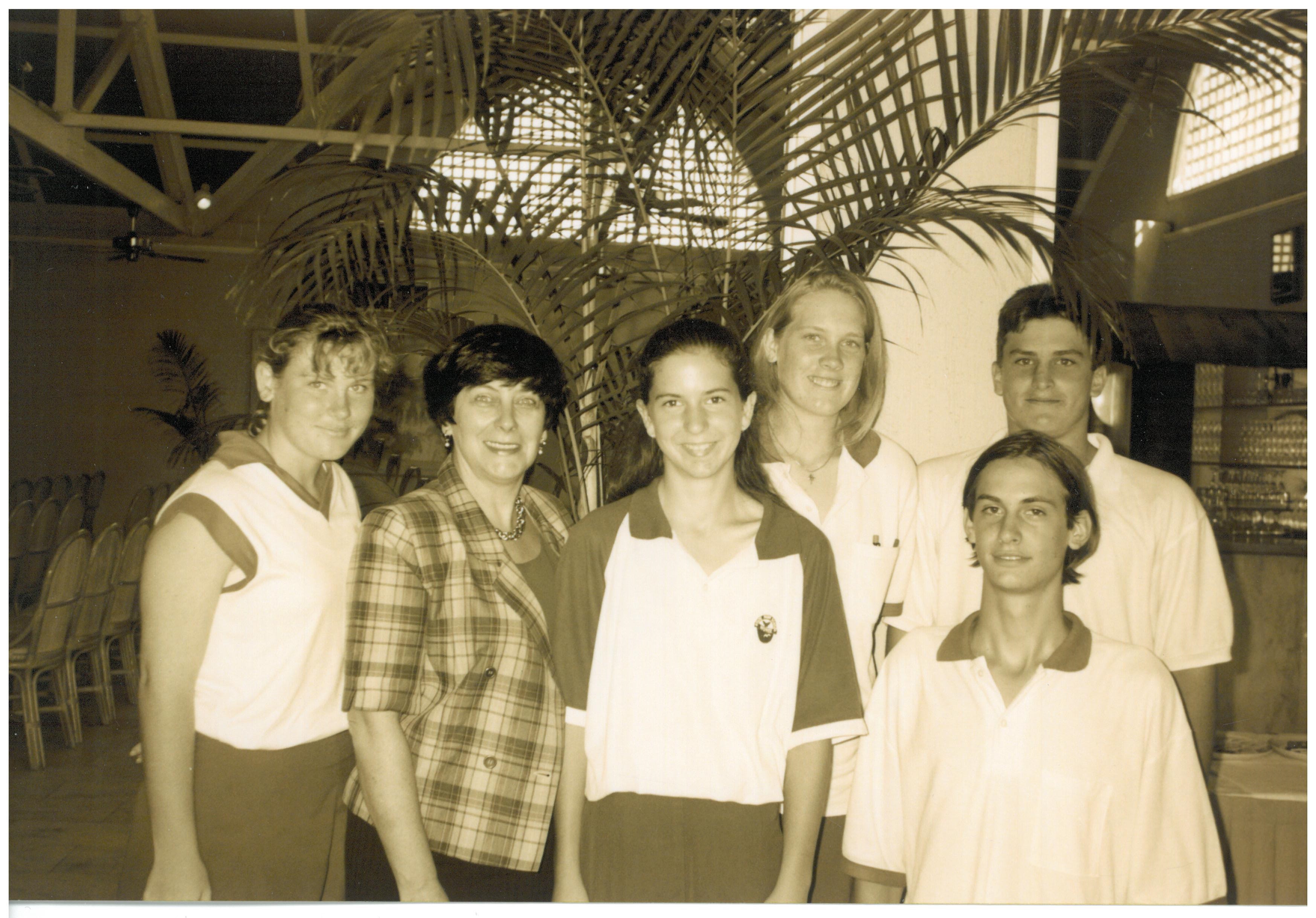 Committee member Senator Kay Patterson (second from left) with students from Woree High School and Cairns High School, 22 February 1995.