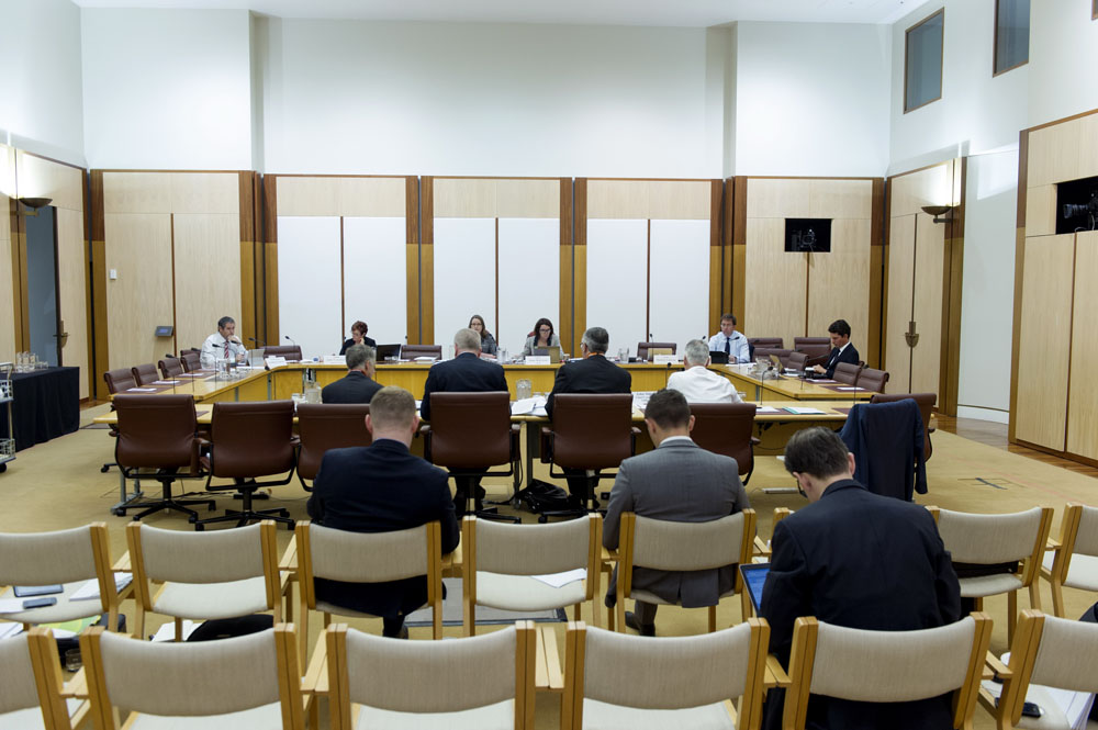 Environment and Communications Legislation Committee hearing evidence from Senator the Hon Mitch Fifield, Assistant Minister for Social Services, and officers from NBN Co. Ltd at a supplementary budget estimates hearing, 20 November 2014. DPS Auspic.