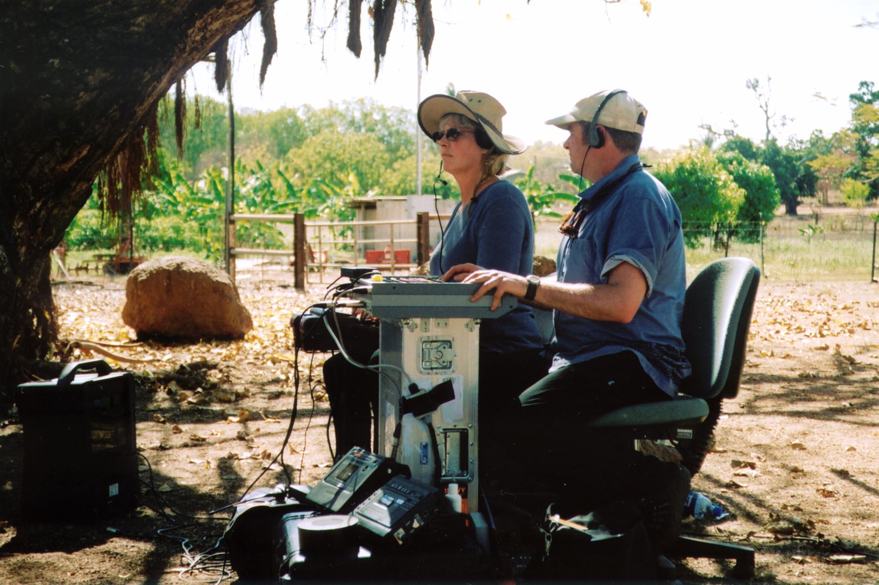 Hansard editor Deborah Rodgers and Parliamentary Broadcasting technician Peter Treloar assisting the committee with proceedings at Goulburn Island, NT, 11 September 2002.