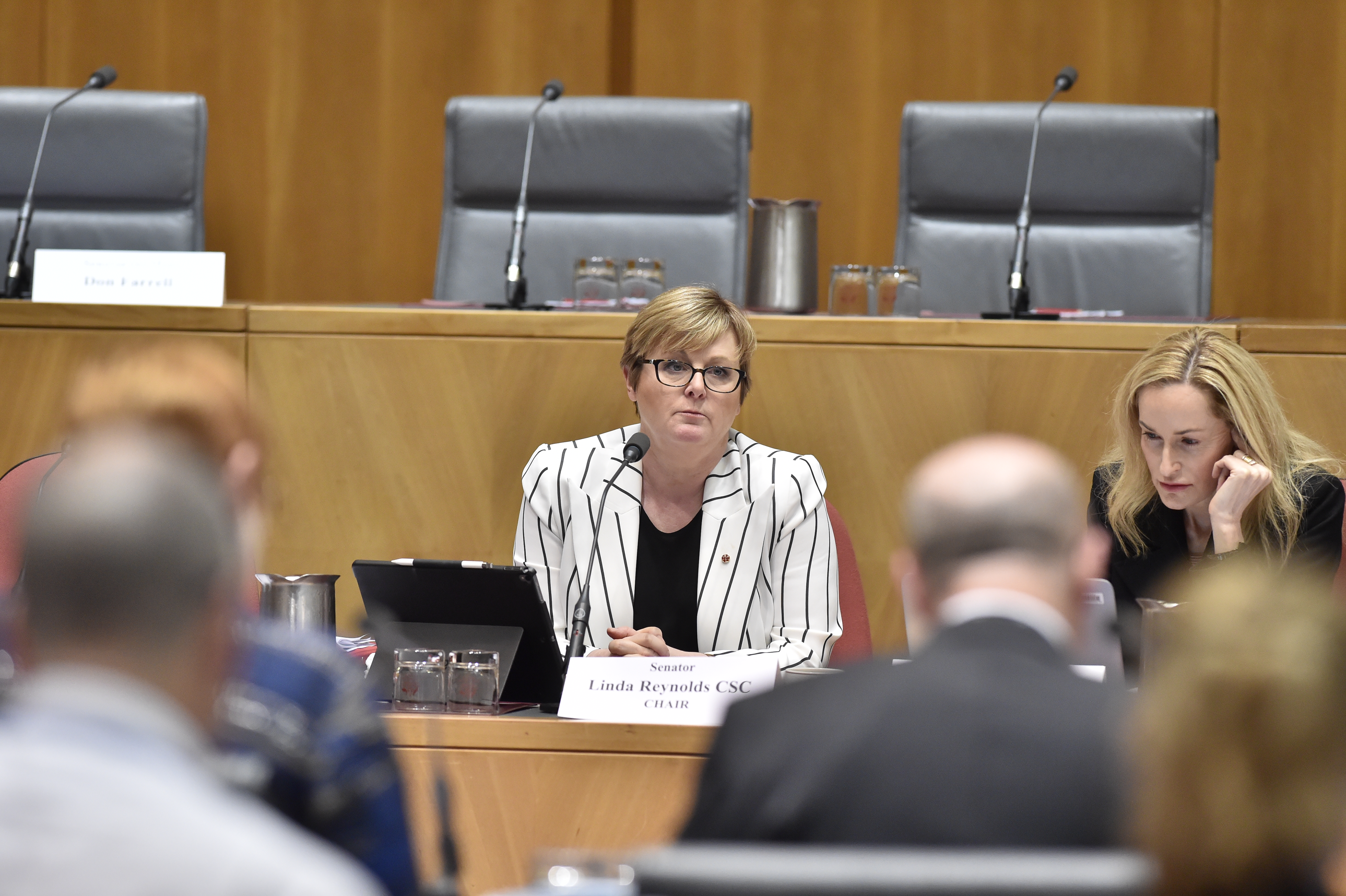 Committee chair Senator Linda Reynolds at budget estimates hearing, 29 May 2018. DPS Auspic.