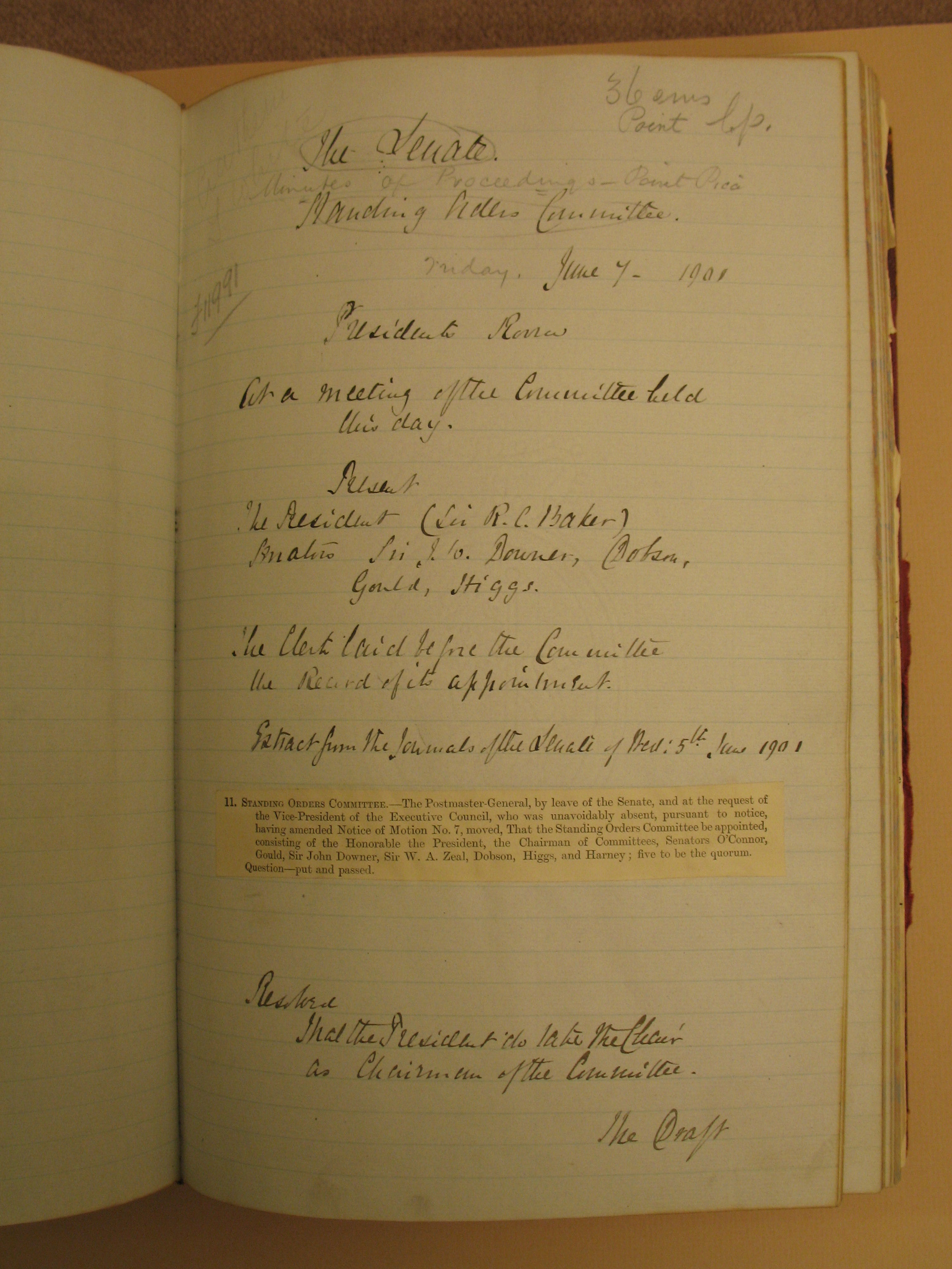Standing Orders Committee minutes, 7 June 1901.