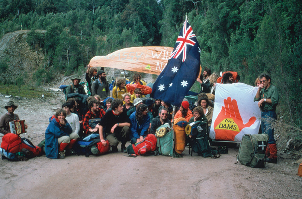 Protesters at Franklin Dam site, 1982. National Archives of Australia: A6135, K16/2/83/4.