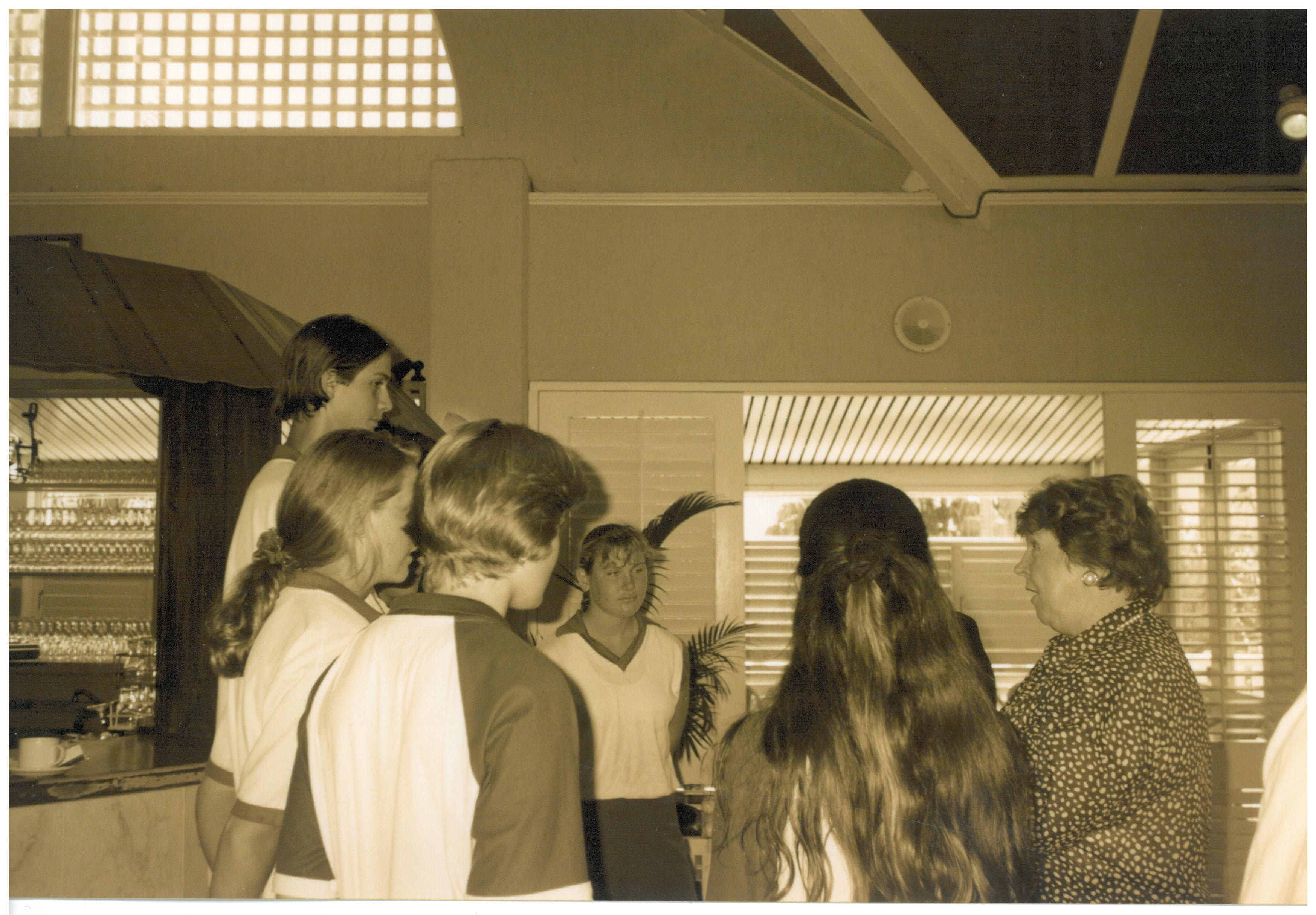 Committee member Senator Kay Denman (right) speaking to local school students from Woree High School and Cairns High School in attendance at the Cairns hearing, 22 February 1995.